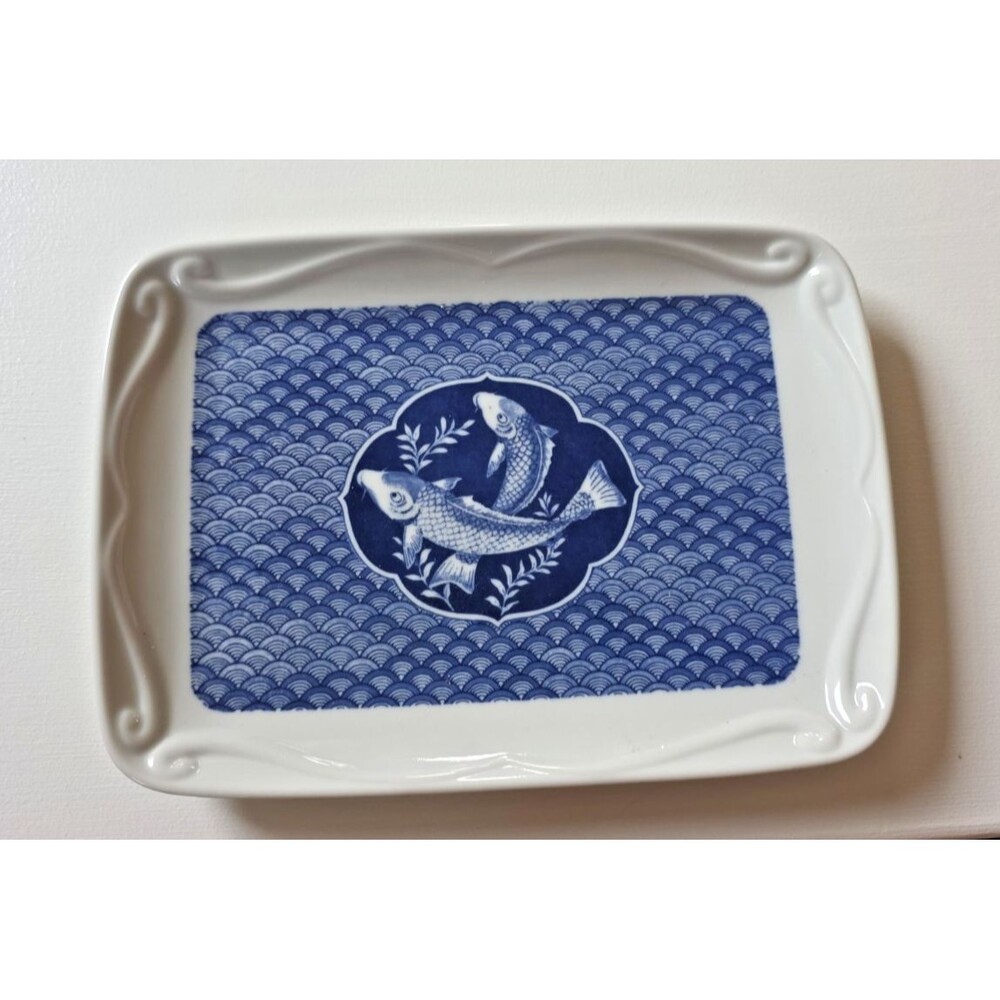Miyako By Mann Fine China Blue & White Porcelain Fish 10" Tray